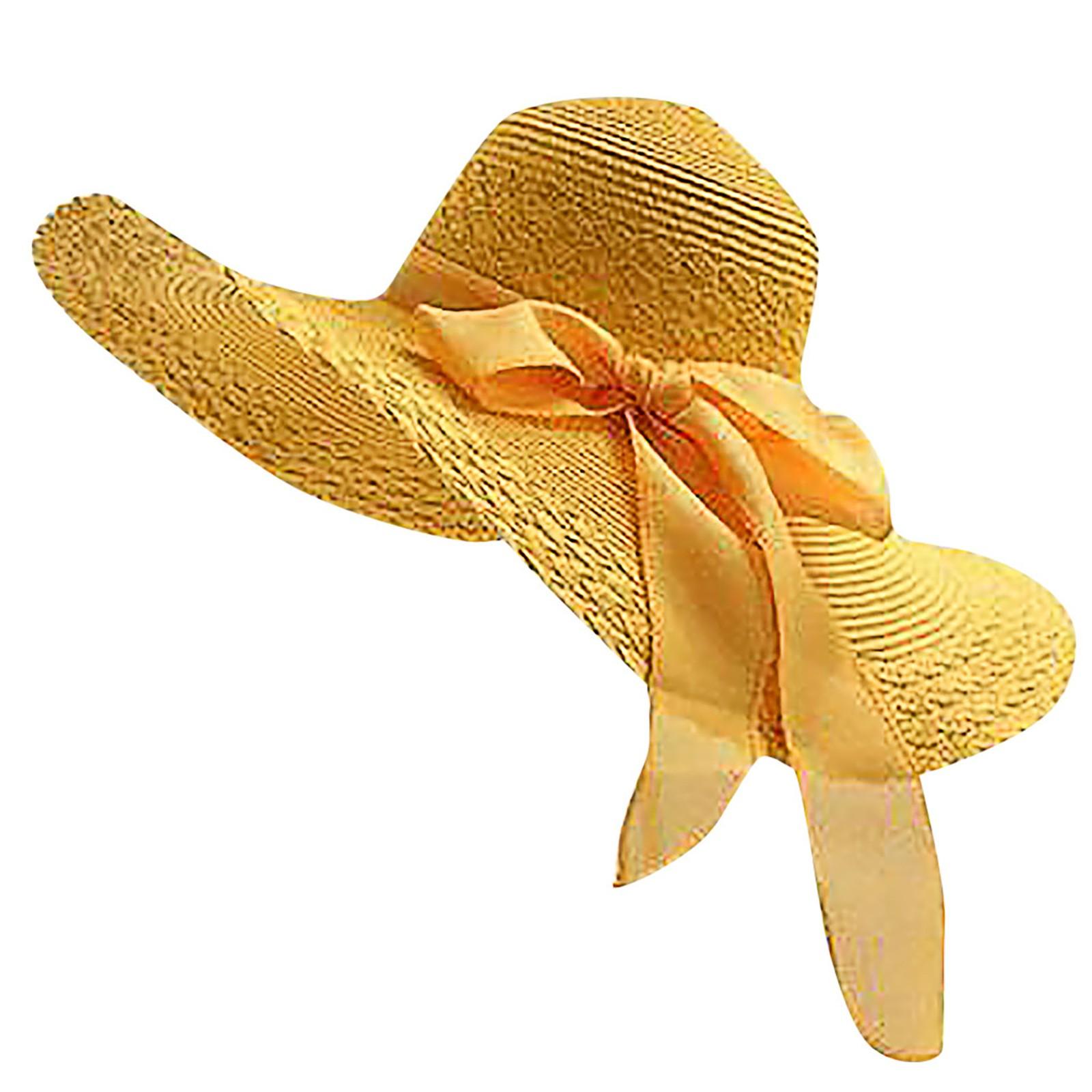 

Women Colorful Big Straw Bow Hat Sun Floppy Wide Hats Beach Cap Fisherman Hat жовтий