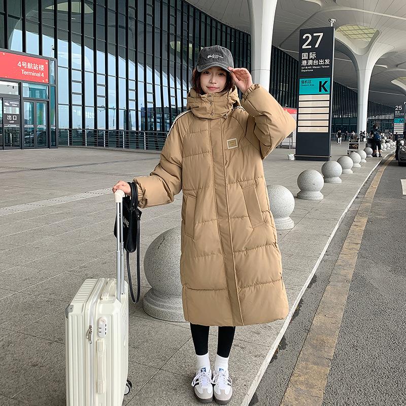 College style hooded padded jacket women's medium and long winter new knee thickened padded jacket