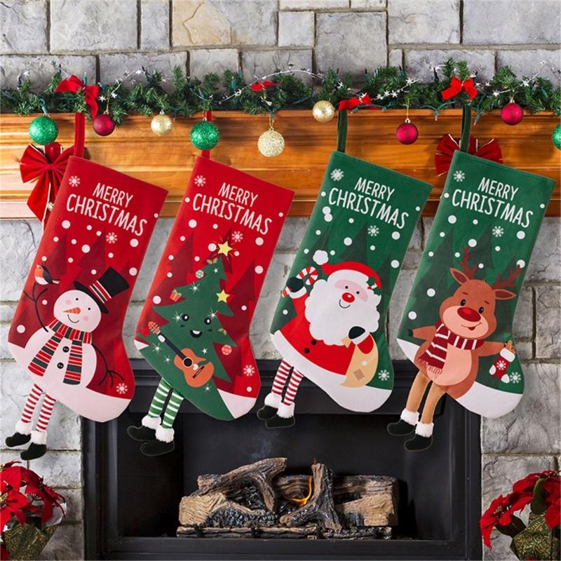 Stylish Christmas Stockings with Plush Texture for Seasonal Fireplaces Hangings Checkered Holiday Decors