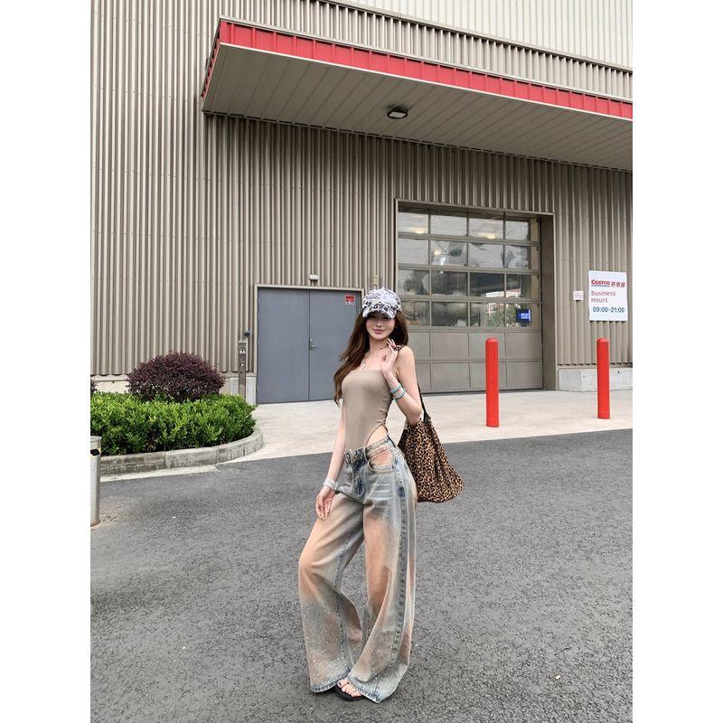 Kumikumi Pure Desire Style Set Sexy Tube Top Vest Women Summer Loose All-Match Age-Reducing Jeans Two-piece Set