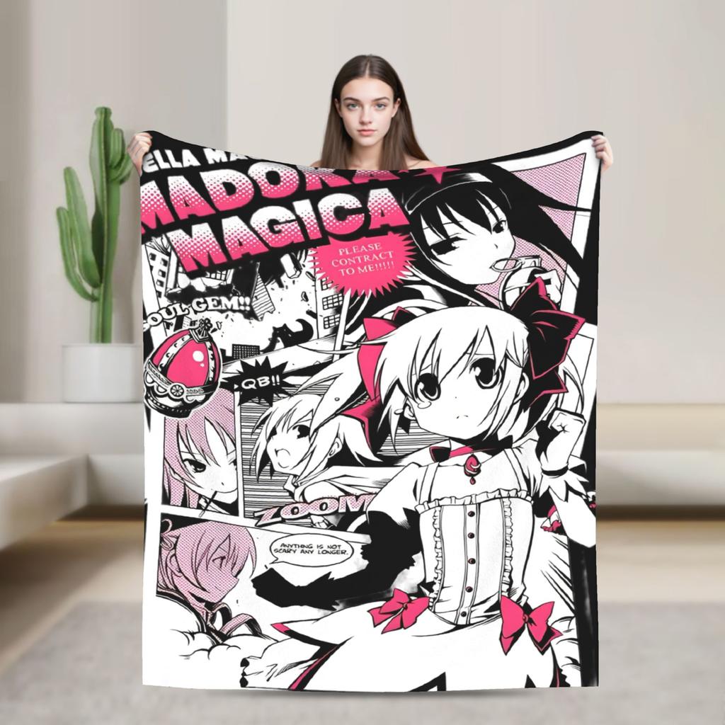 Puella Magi Madoka Magica Blanket Fleece Air Conditioning Cartoon Breathable Soft Throw Blankets for Home Plush Thin Quilt