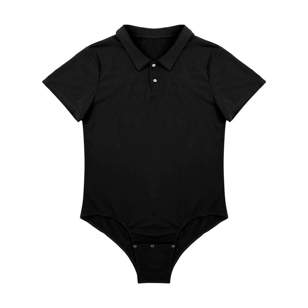 

Чоловіча суцільна нижня білизна з коротким рукавом, відкладним коміром, сорочка з промежинами, боді, комбінезон, піжама L чорний