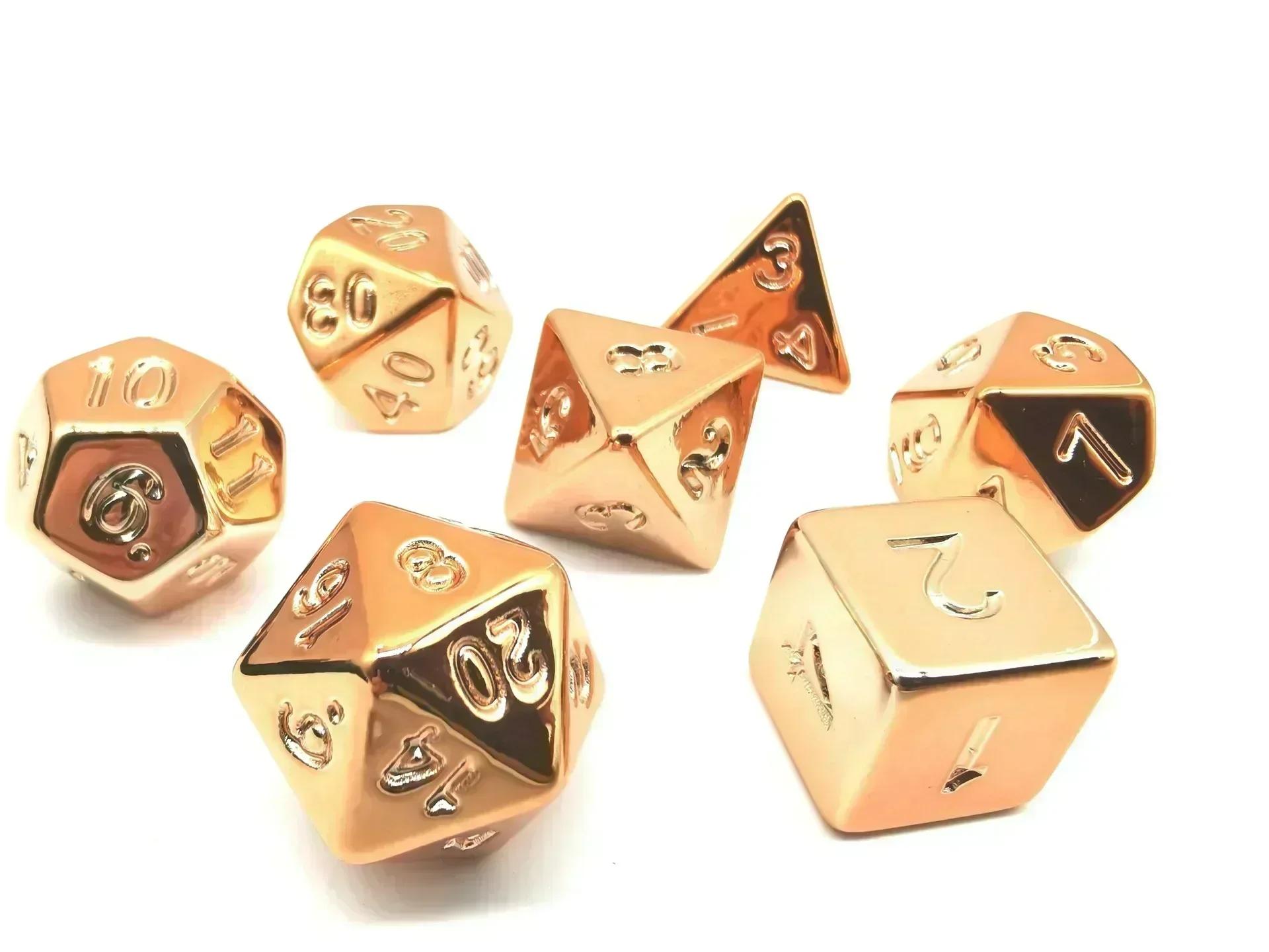 7pcs Seven Color Electroplated Metal Dice Acrylic Dice Set Colored Gold, Silver, Rose Gold Champagne Gold Electroplated Dice