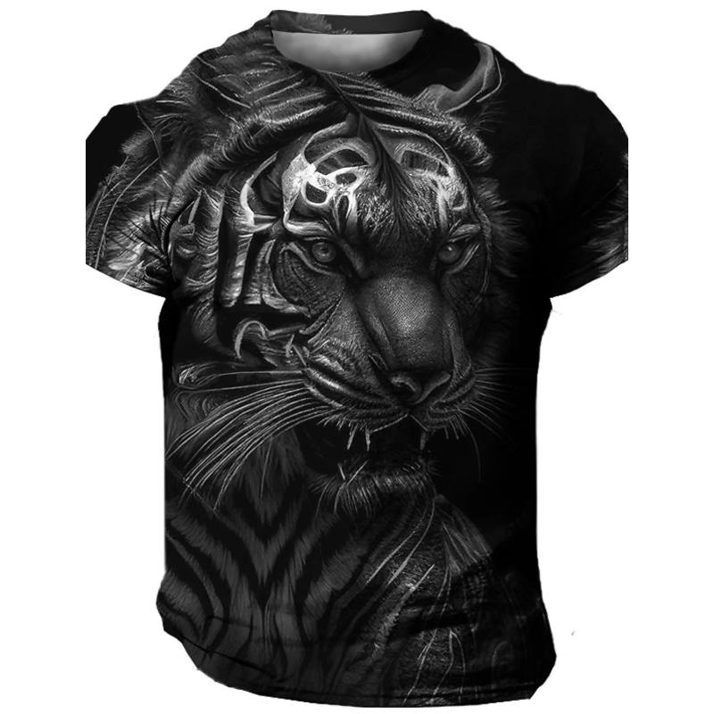 Flame Animal Pattern 3D Printing Fashion Men's Outdoor Sports Short Sleeve T-shirt Plus Size Men's Shirt Casual Personality Tren
