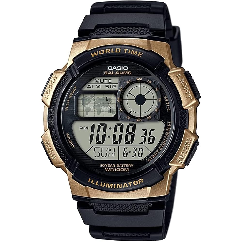 

Casio World Time Digital Men s Watch AE-1000W-1A3V Black Gold Genuine Box Imported Model