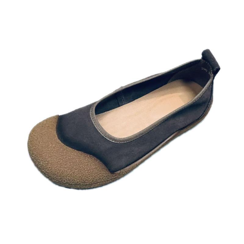 Spring Genuine Leather Women's Single Shoes with Round Toe, Shallow Mouth Flat Bottom Soft Sole and Soft Surface