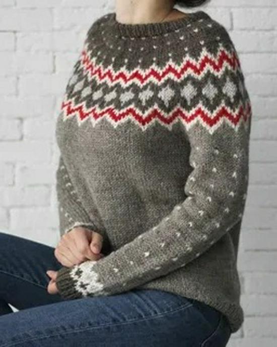 Women's Trendy Color Block Round Neck Knitted Sweater