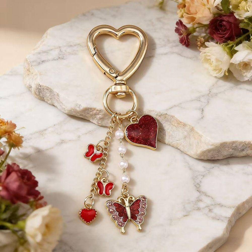 Zinc Zinc Alloy Enamel Butterfly Keychain DIY Heart Key Ring Lovely Bag Charm  Car Keyring