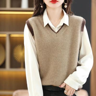 V Neck Knitted Sweater Vest, Casual Solid Color Sleeveless Top for Fall & Winter, Women's Clothing