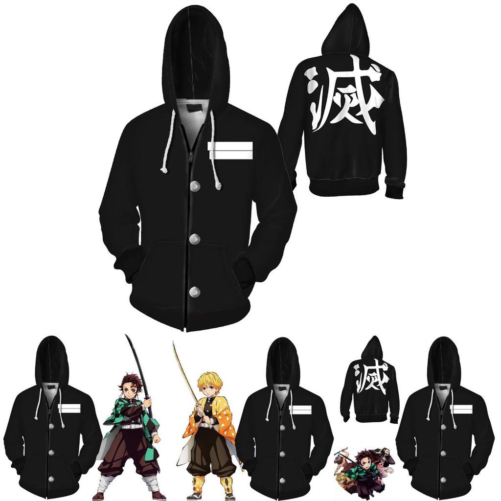 Demon Anime Slayer Kimetsu No Yaiba Zipper Hoodies Sweatshirts Long Coat Sleeve