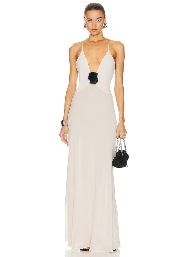 2024 European & American Style V-Neck Splicing Backless Chiffon Suspender Dress for Women