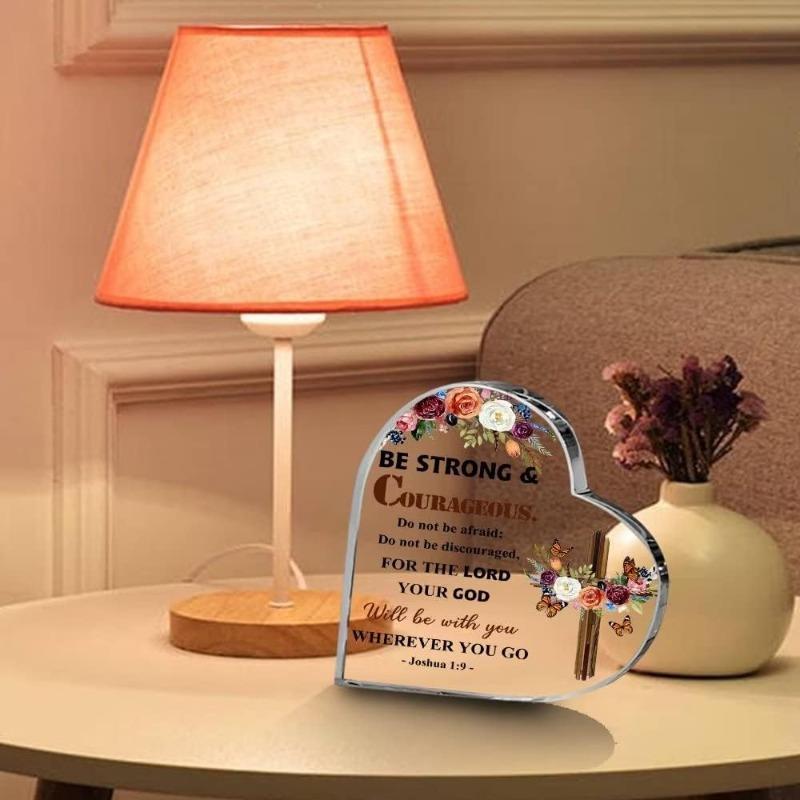 "Be Strong and Courageous" Joshua 1:9 Acrylic Plaque - Religious Encouragement Gift with Cross & Butterfly