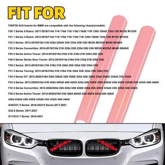 Red Front 2X Brace Car V Trim Grill Strips for BMW Cover 1 2 3 4 5 6 7 Series