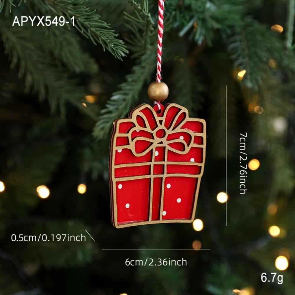 Red Christmas Wooden Plaque Ornaments Wooden DIY Christmas Tree Pendant Christmas Tree Hanging Ornaments