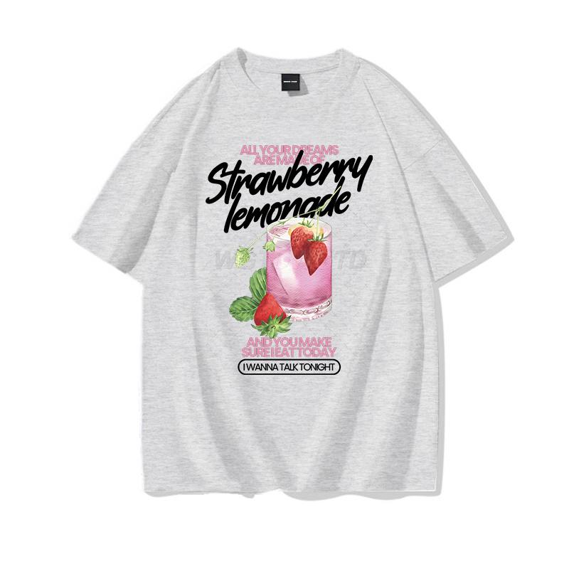 Strawberry Lemonade T-Shirt Cotton Summer Tops Women's Clothing Pink Strawberry Top Girl Outfits Gift Fashion Casual T-shirts