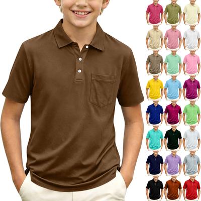 Kids Short Sleeve Shirt Color Casual Button Down Top for Everyday Wear