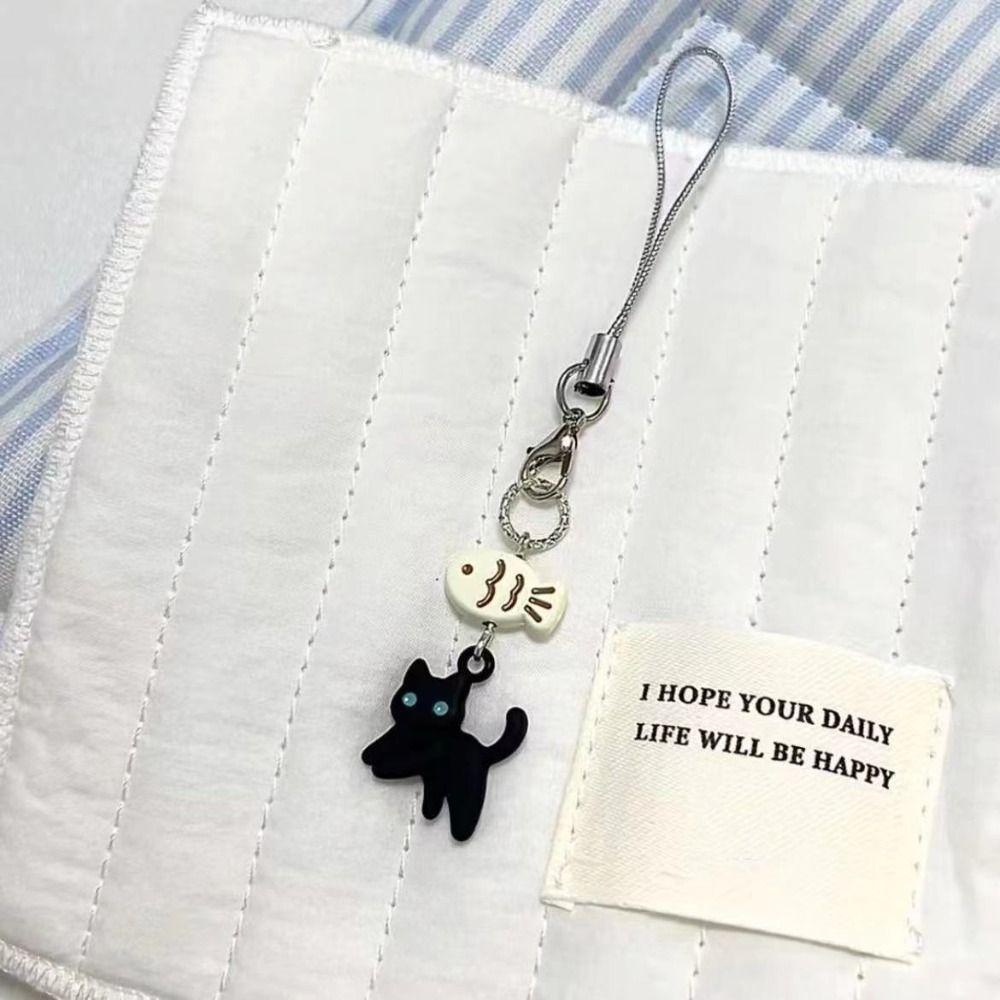 Cellphone Lanyard Y2K Phone Charms Bag Decorative Mobile Phone Chain Black Cat Pendant  Backpack