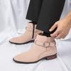 Fashion Buckle Strap Men's Chelsea Boots Pointed Toe Suede Leather Boots For Man Autumn Winter Business Casual Ankle Boots Man