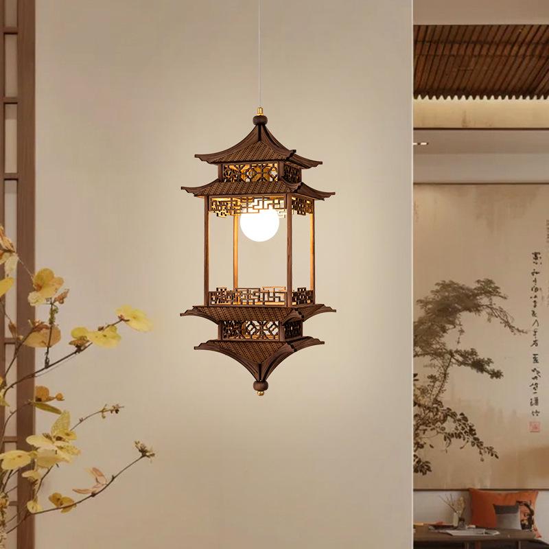 Song Dynasty Aesthetic Lamp: Hexagonal Pavilion Chandelier for Tea Room or Zen Restaurant