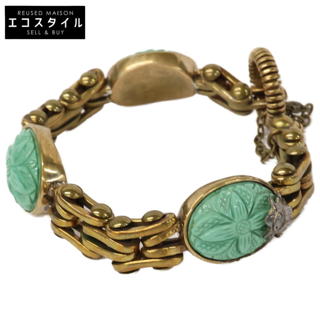 STEPHEN DWECK 2011 Flower Carving Turquoise Bracelet Gold/GreenUsed
