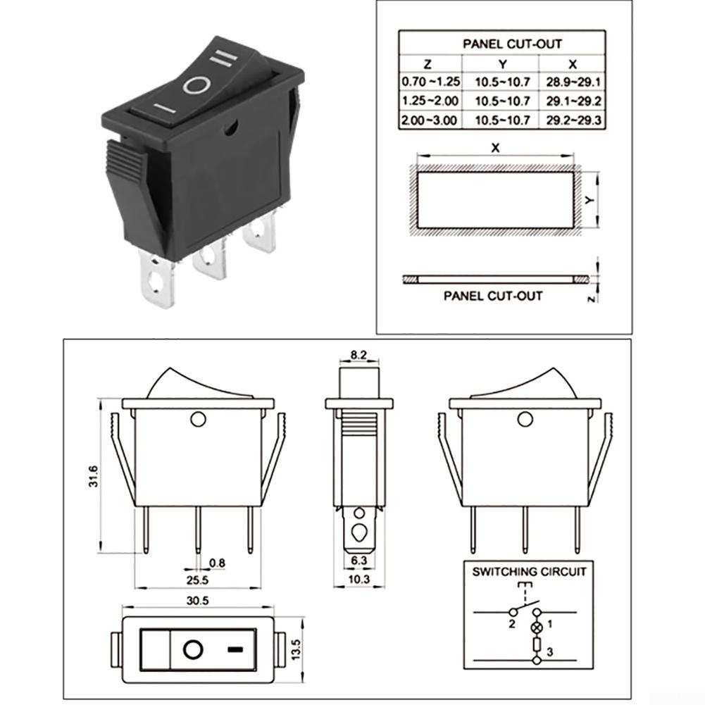 Rocker Switches 16A 250VAC 3 Position Accessory Black
