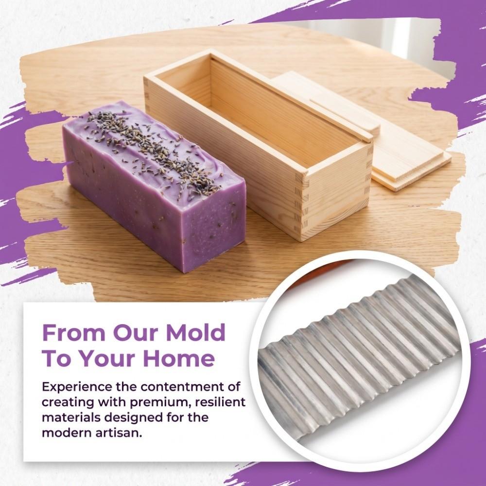 9pcs Wood Handle Soap Cutter Kit Straight Cutting Silicone Wooden Loaf Mold Reusable Wavy Cutting Soap Mold Set Bar Cutting