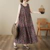 Dimanaf Abito Taglie Forti Estivo Donna Vintage Lino Stile Elegante Senza Maniche Floreale Ampio Nuovo Abito Lungo 8028