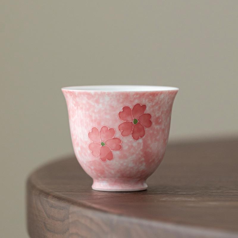 Pure hand-painted cherry blossom powder master cup high-end tea cup tea set exquisite girls tea cup high-end gift gift