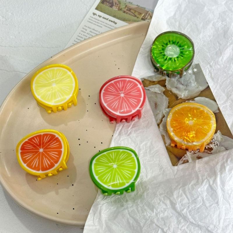 Slip proof Hair Clips Acrylic  Half Up Hair Accessories With Fruit Theme For Sports Travel Daily Use