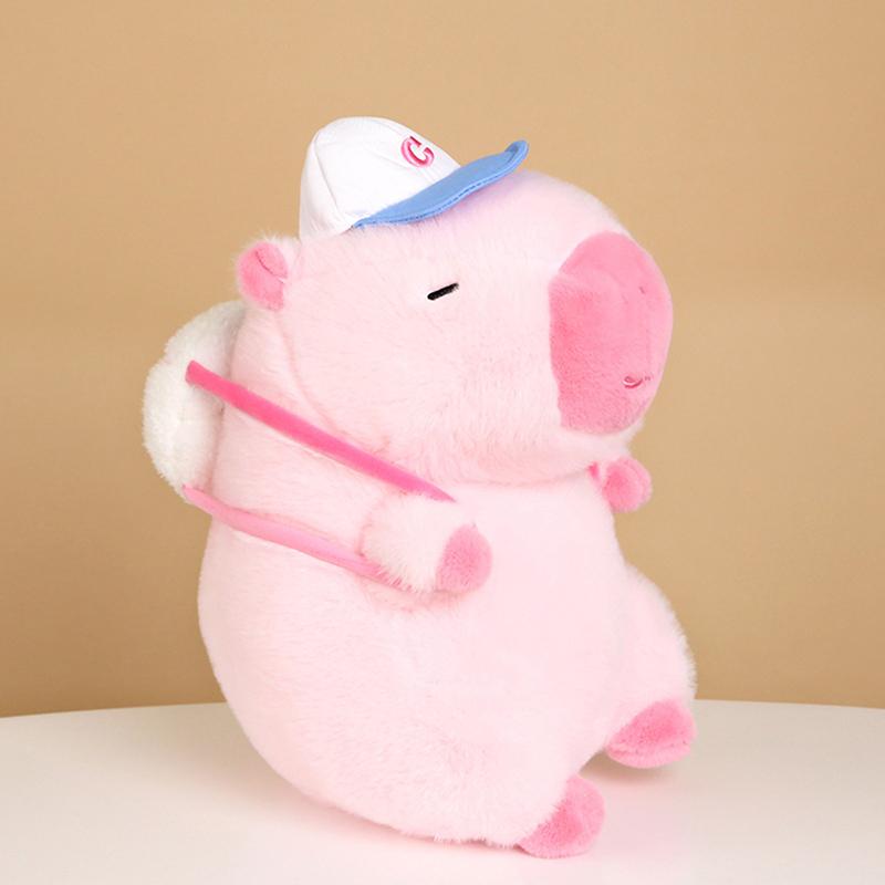 25Cm Cute Fluffy Pink Capybara Plush Toys Kawaii Baseball Backpack Stuffed Dolls Animals Kids Birthday Gift Home Decor