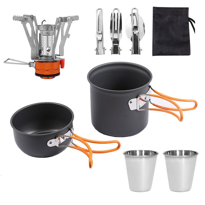 

Outdoor Portable Camping Picnic Stove Set with Pot Foldable Ultra-Light Camping Cookware Non-Stick Pan 3.5 Inch