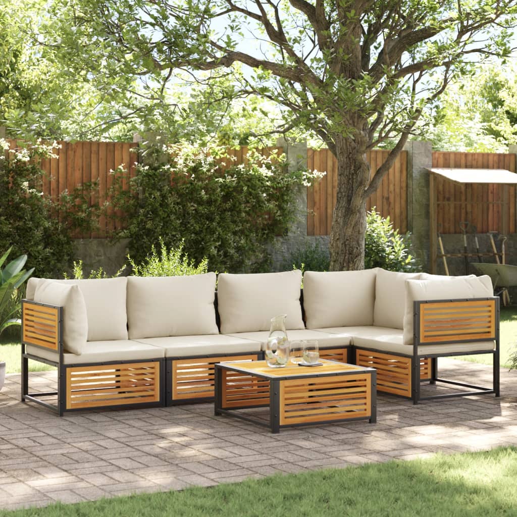 6 Piece Garden Sofa Set with Cushions Solid Acacia Wood