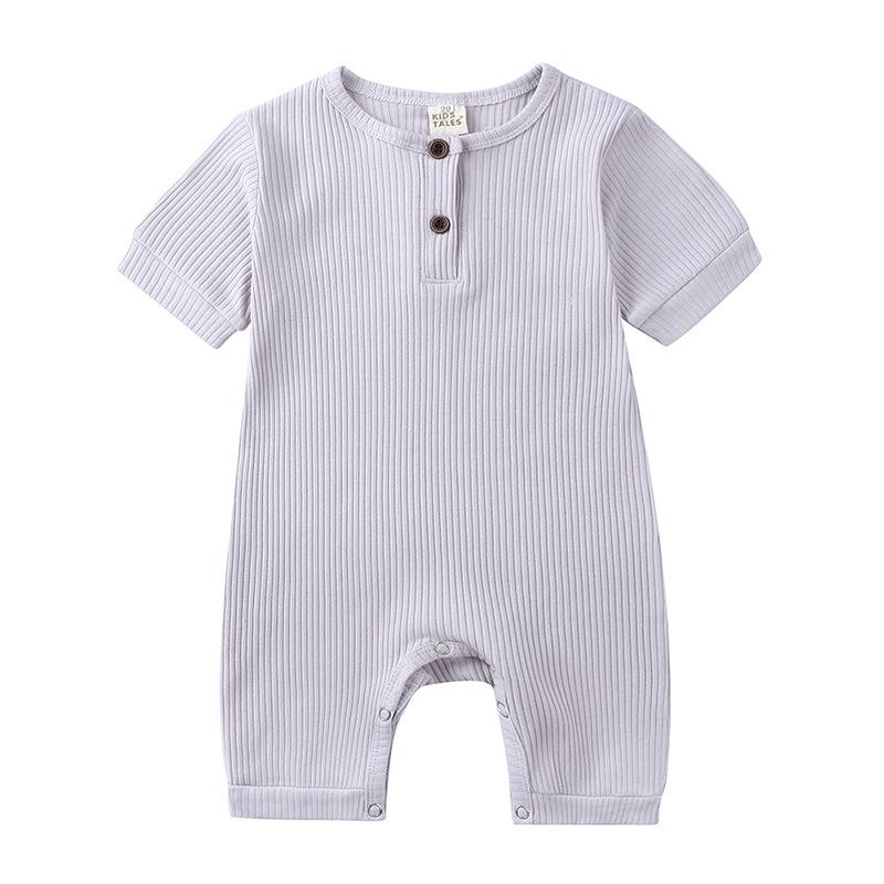 Summer 2025 Baby Short Sleeve Ribbed Jumpsuit Romper with Snap Crotch