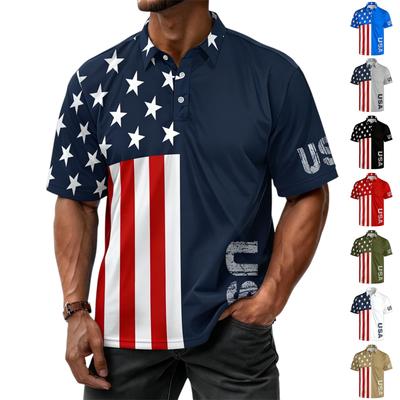 Men's Casual Color-Block Striped  Short-Sleeve Shirt