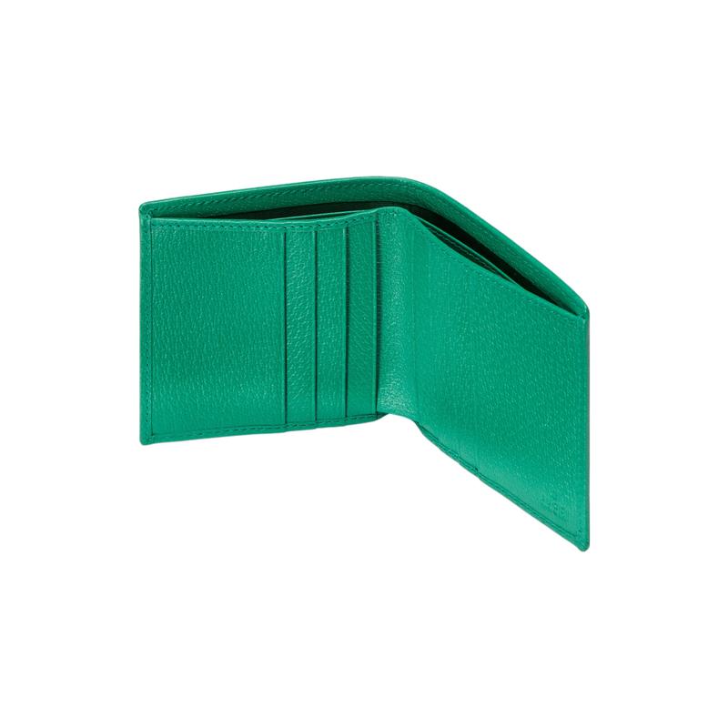 Gucci Double G Logo Flip Closure Bi-fold Crystal Canvas with Leather Piping Canvas Bag Wallet Men's Green