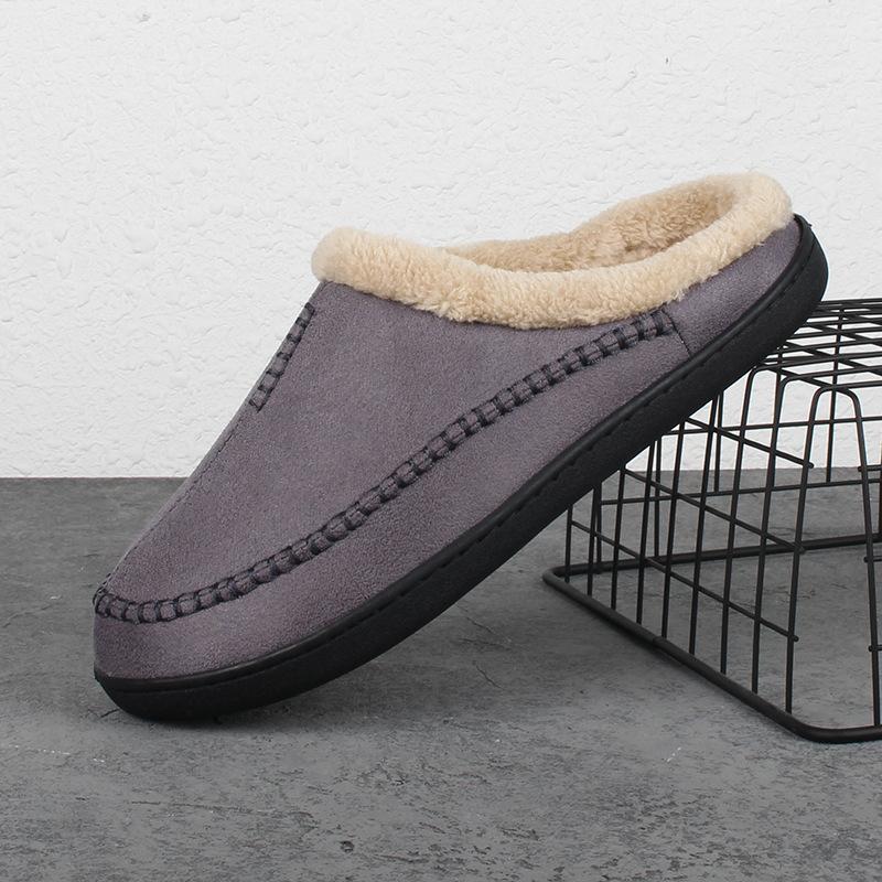Men's Slippers Home Winter Indoor Plush Warm Shoes Thick Bottom Plush Waterproof Leather House Slippers Man Suede Cotton Shoes