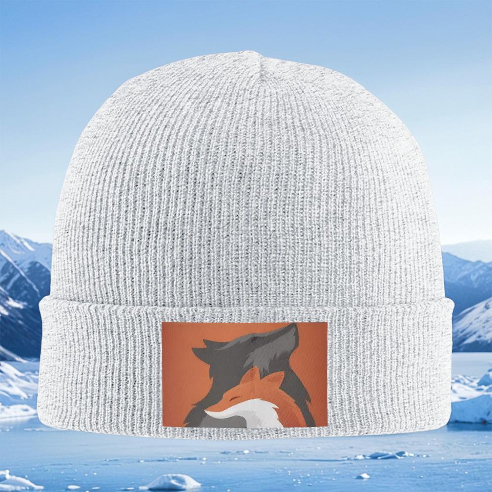 Fox shadowanimalsorange background Men Women Unisex Knitted Hat Beanie Pullover Cap Winter Thermal Warm Christmas Outdoor Cyc