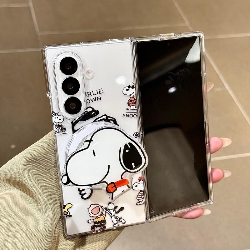 Cute Cartoon Snoopy Illustration Folding Magsafe Wireless Charge Case For Samsung ZFold 3 4 5 6 7 ZFold7 Funny Snoopy Magnetic
