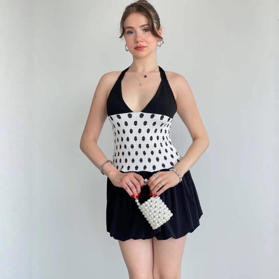 2025 Summer V-neck Sleeveless Slimming Casual Dress M чёрный