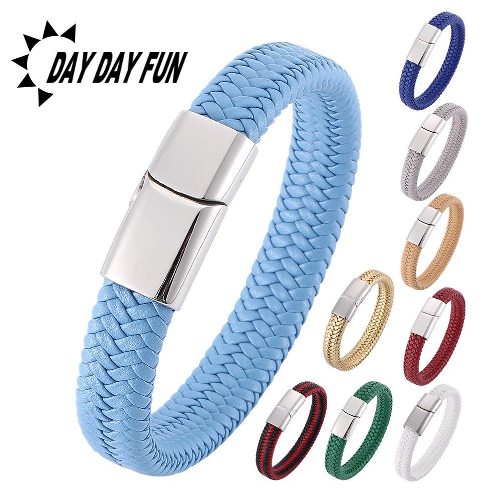 WISH Popular Men's Titanium Steel Leather Fashion Bracelet Accessories