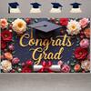 Grad Party Backdrop Gold Glitter Congrats Grad Display Congratulation Display Colorful Peonies Academic Background For Grad