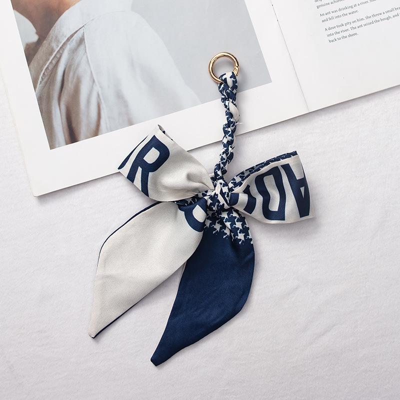 Silk Scarf Keychain with Horseshoe Buckle and Ribbon Bow for Bags and Cars