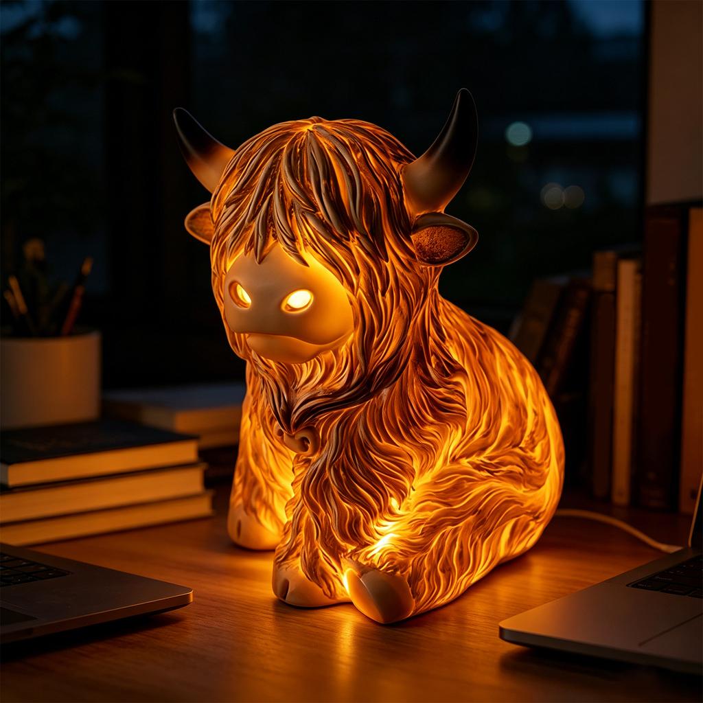 Harz Schottisches Hochlandrind Geschenke Eingebaute LED-Lichter Coole Schottische Hochlandrind Dekorationen für Minimalistische Regale Schreibtische & Tische