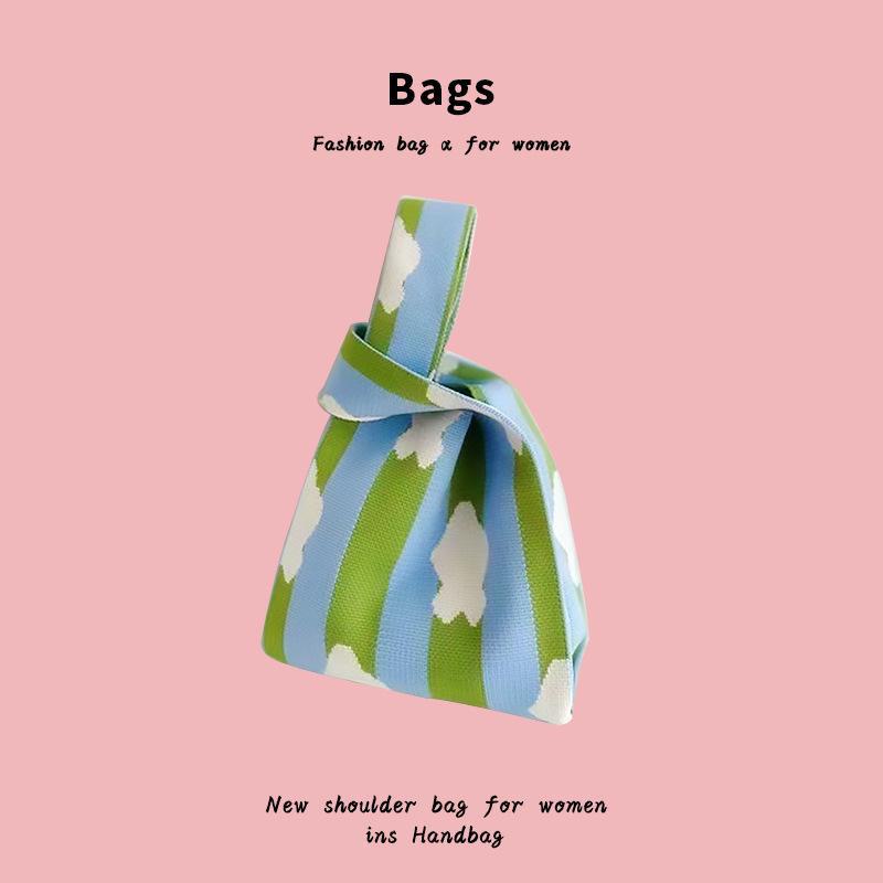 

Женская модная вязаная сумка-тоут с жилетом «Панда» — универсальная сувенирная сумка Strips синий/зелёный