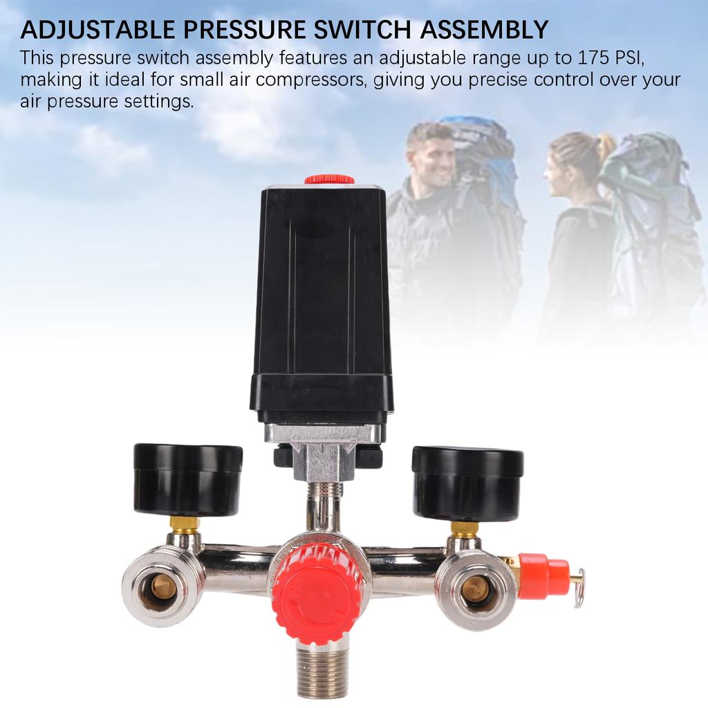 Air Compressor Pressure Switch 175PSI Vertical Switch Manifold Regulator with Valve Control Regulato