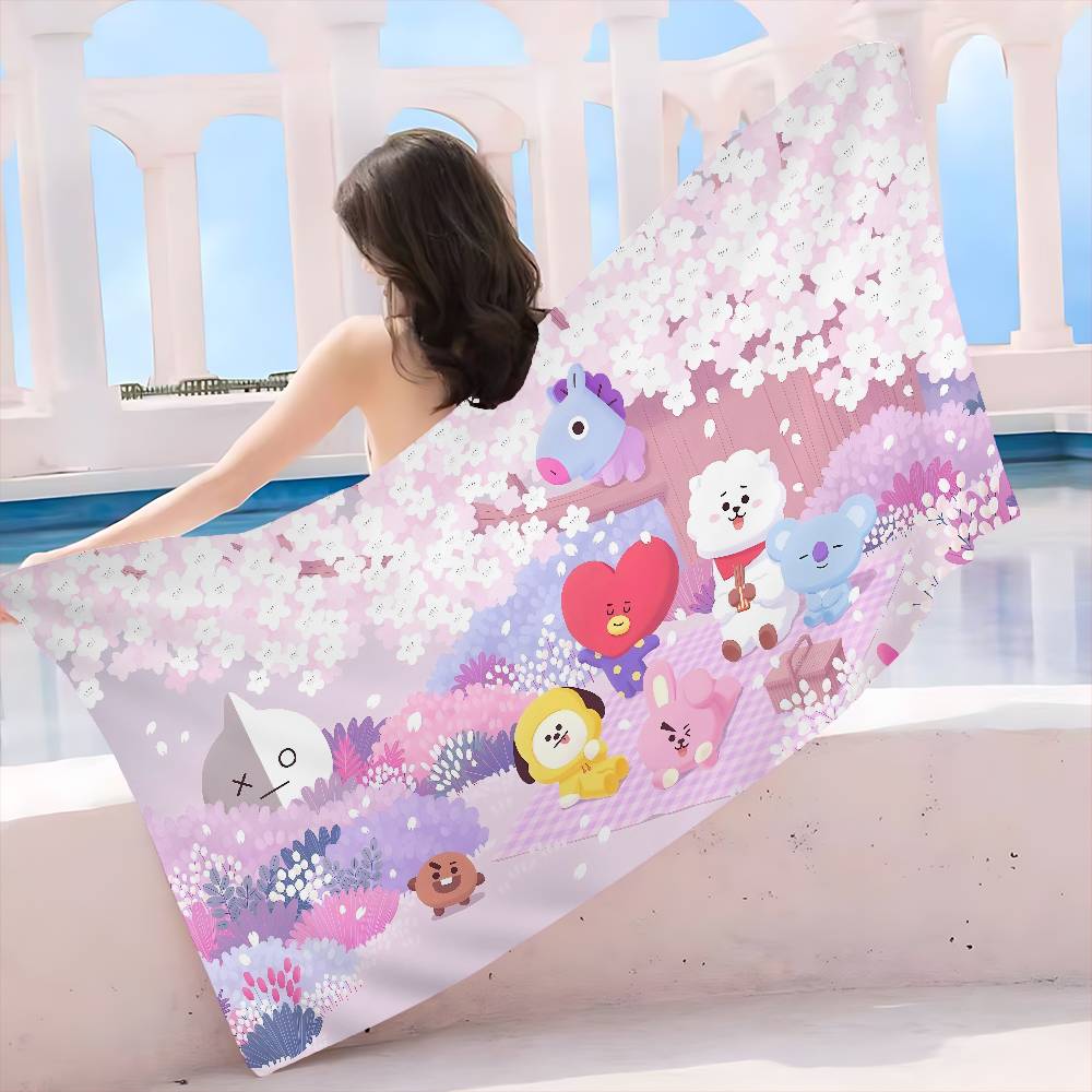 B-Bt-21 Group Cartoon Anime Big Microfiber Beach Towels Quick Dry Towel Sand Beach Towels Pool Towel for Travel Swim Pool Yoga