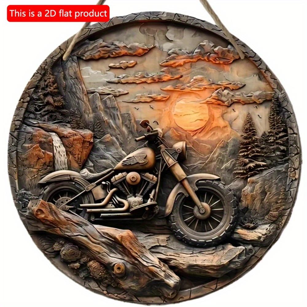 1pc 2d Flat Retro Motorcycle Circular Wooden Sign - 20cm, Suitable for Home Living Room, Bar, Caf É, Farmhouse Porch Decoration, Father's Day Gift