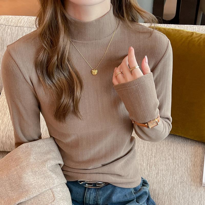 

Женский осенне-зимний полутоп с высоким воротом и длинными рукавами XL кофейный