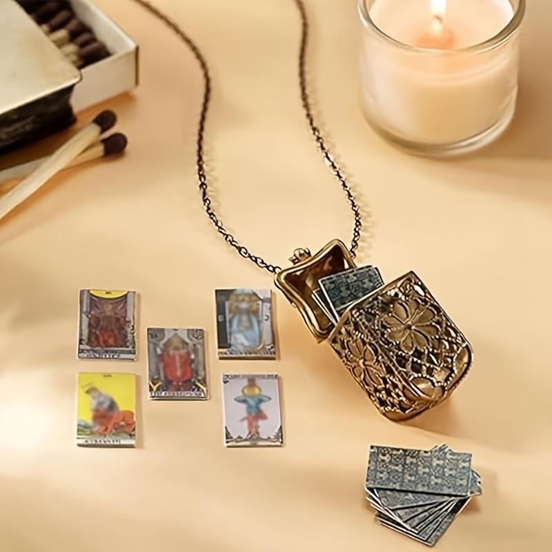 1mini tarot necklace,mini tarot pendant necklace,cage pendant,female spiritual jewelry,tarot lover starter set contains 22 cards