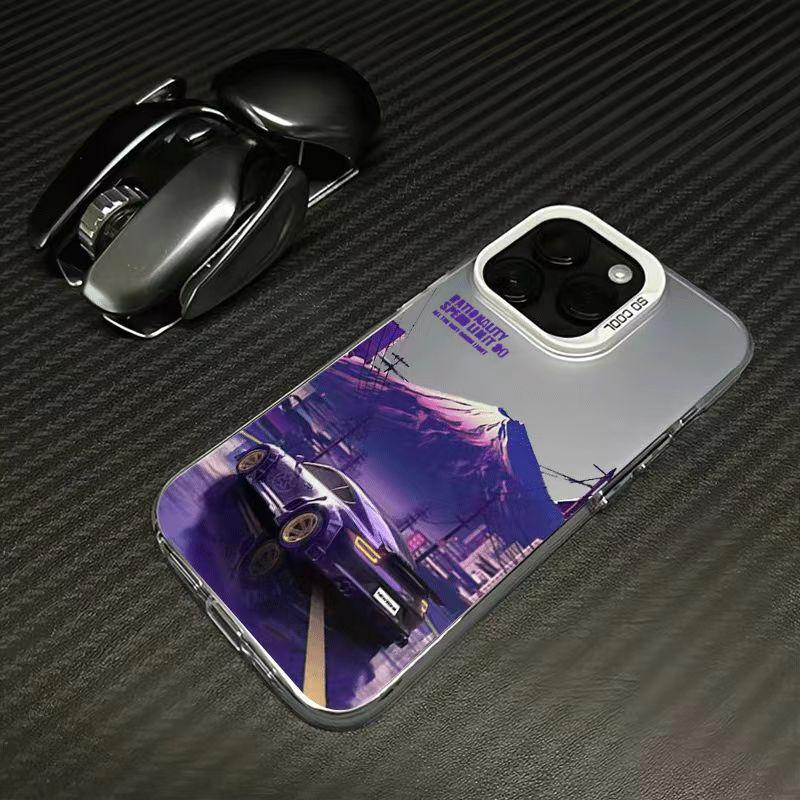 Silver Shell Purple Cross Supercar Case for Apple 17/16/15 Pro & 14 Pro Max/13/12/11/X